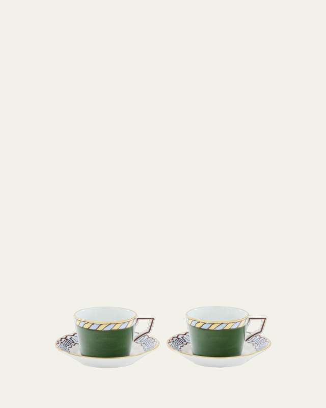 Il Viaggio di Nettuno Luna 7.4 oz. Teacups & Saucers, Set of 2